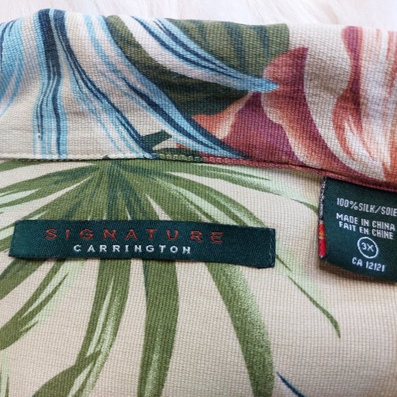 Signature Carrington Men's 100% Silk Tropical Floral Hawaiian Shirt 3XL - Picture 6 of 7
